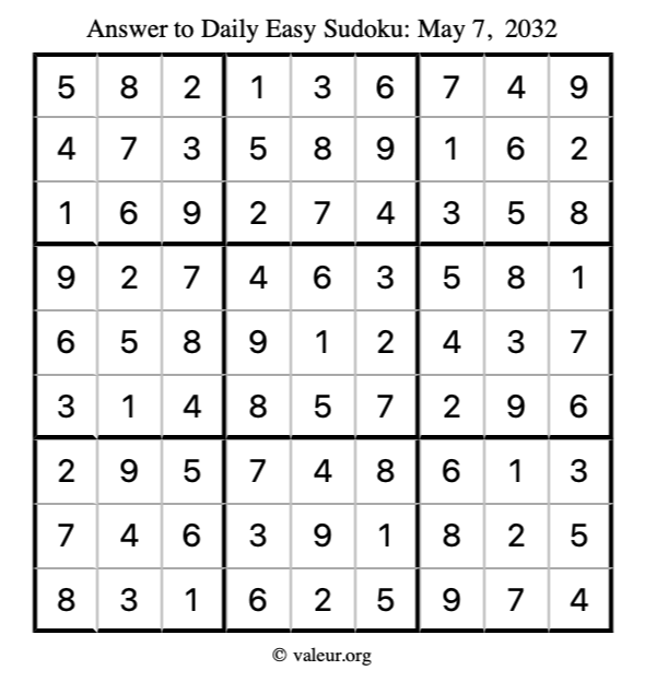 Answer to easy sudoku May 7, 2032