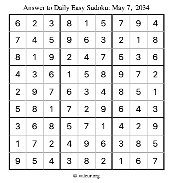 Answer to easy sudoku May 7, 2034