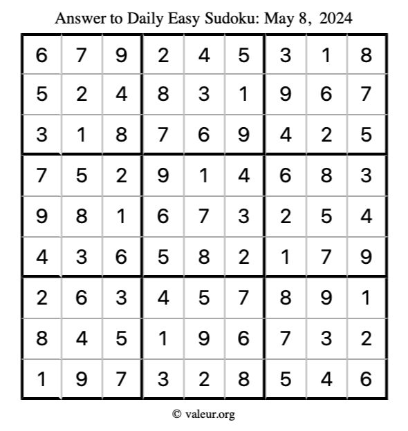 Answer to easy sudoku May 8, 2024