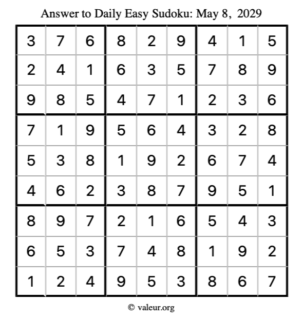 Answer to easy sudoku May 8, 2029