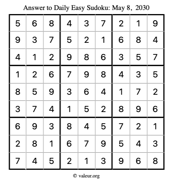 Answer to easy sudoku May 8, 2030
