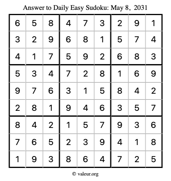 Answer to easy sudoku May 8, 2031