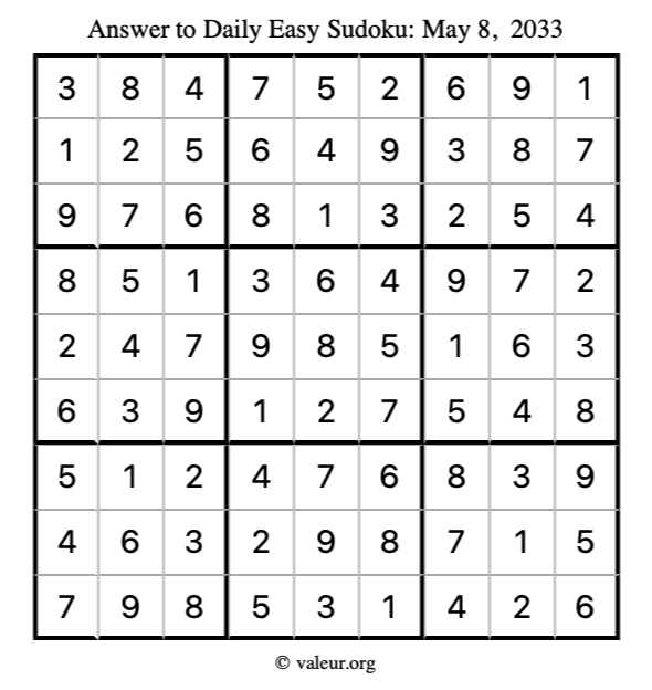 Answer to easy sudoku May 8, 2033