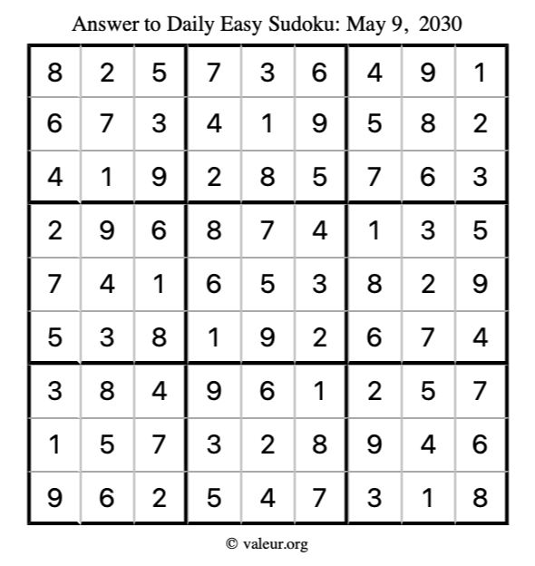 Answer to easy sudoku May 9, 2030