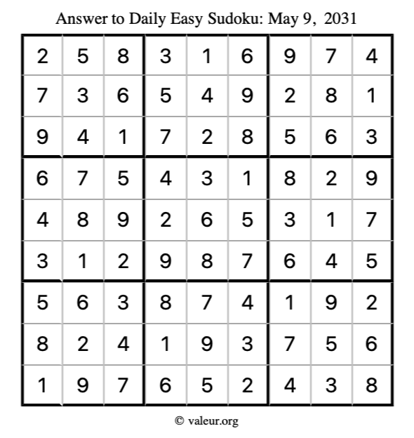 Answer to easy sudoku May 9, 2031