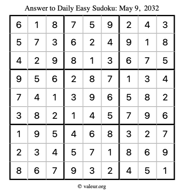 Answer to easy sudoku May 9, 2032