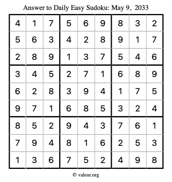 Answer to easy sudoku May 9, 2033