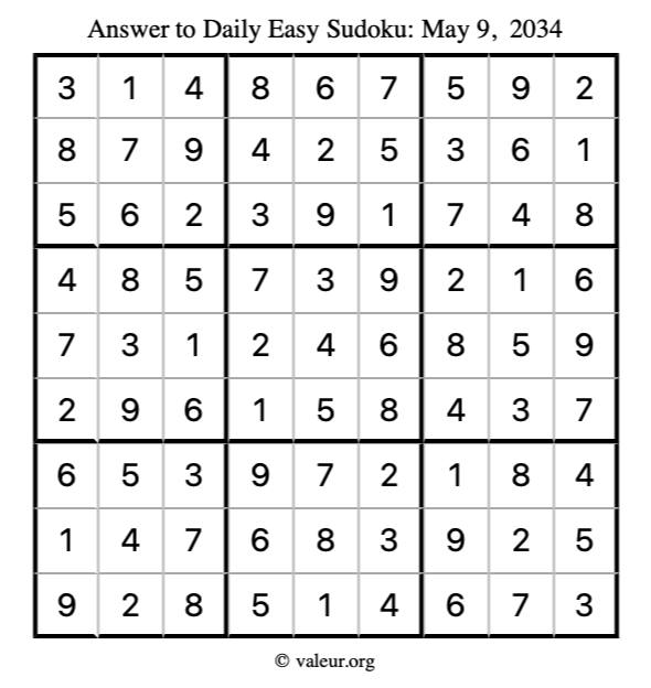 Answer to easy sudoku May 9, 2034