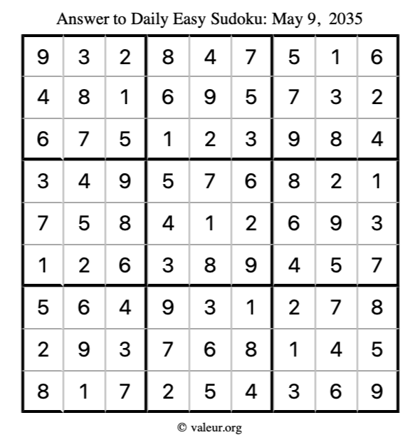 Answer to easy sudoku May 9, 2035