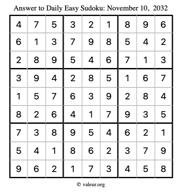 Answer to easy sudoku November 10, 2032