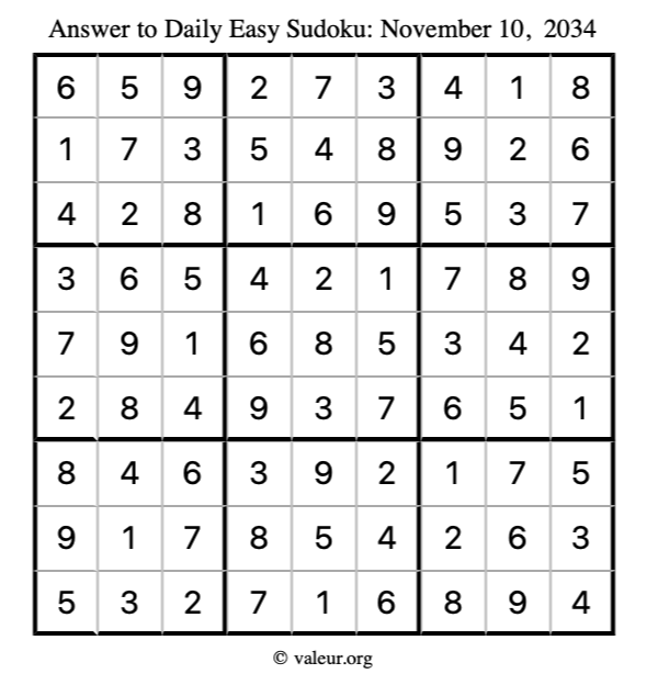 Answer to easy sudoku November 10, 2034