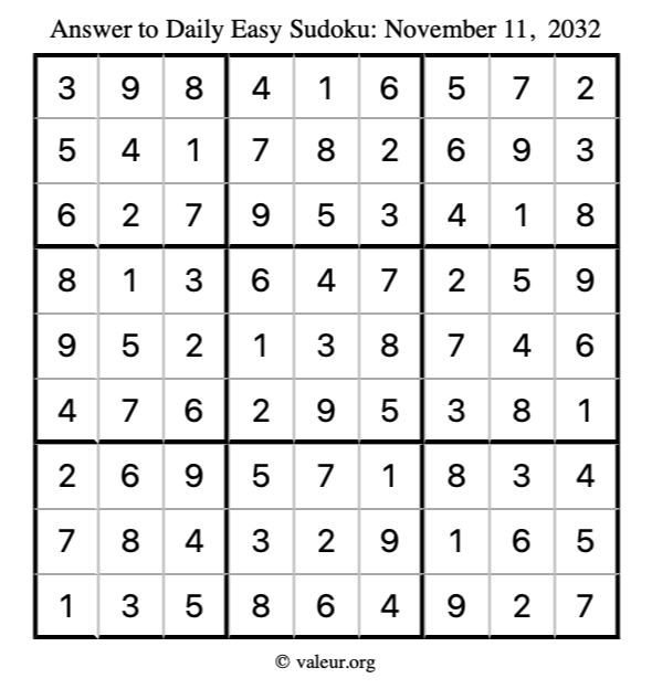 Answer to easy sudoku November 11, 2032