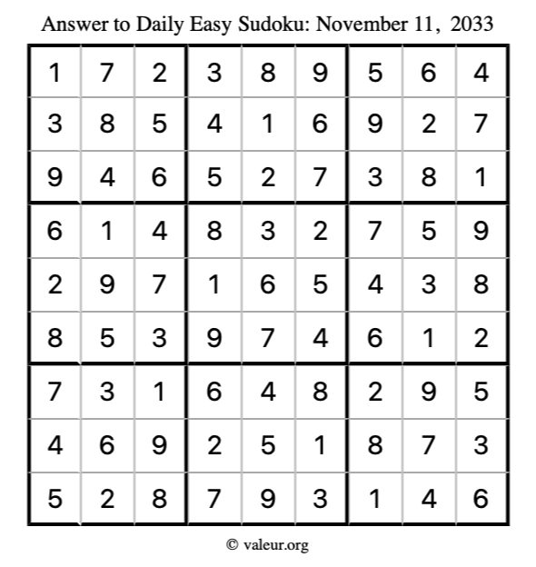 Answer to easy sudoku November 11, 2033