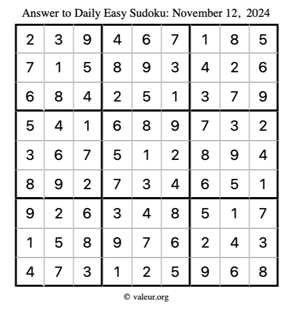 Answer to easy sudoku November 12, 2024