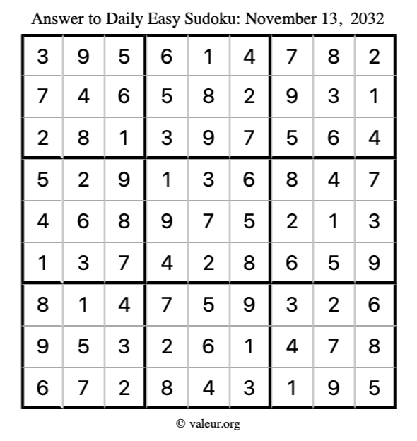 Answer to easy sudoku November 13, 2032