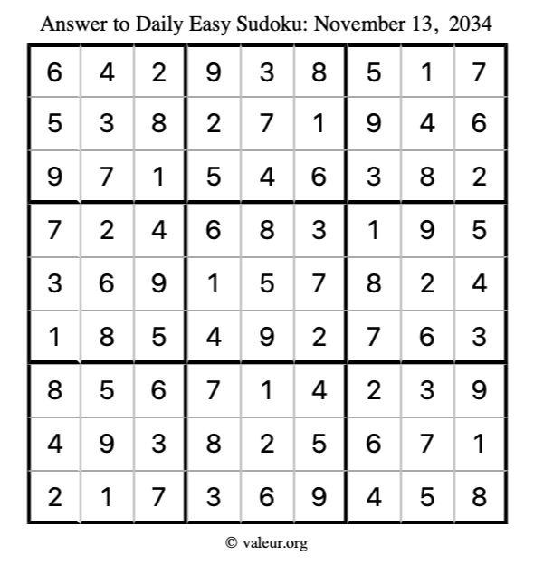 Answer to easy sudoku November 13, 2034