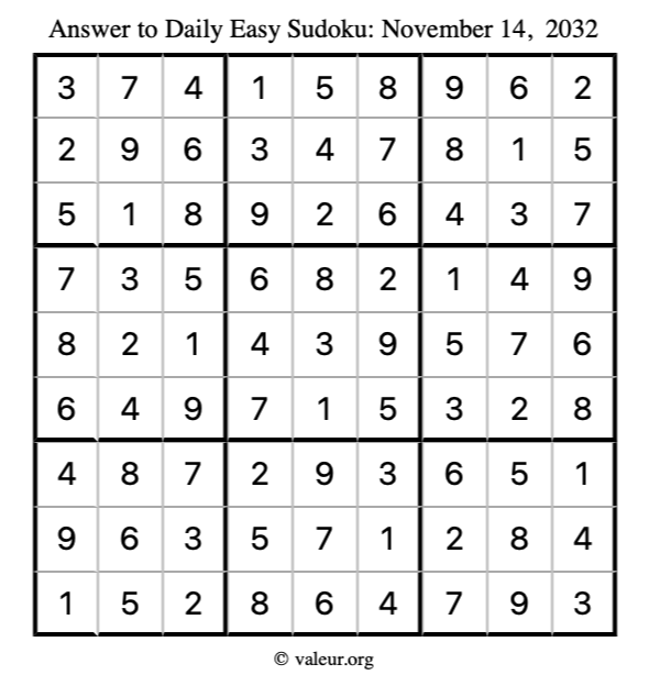 Answer to easy sudoku November 14, 2032
