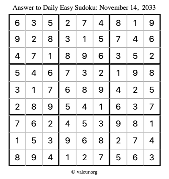 Answer to easy sudoku November 14, 2033