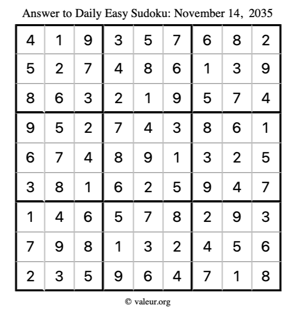 Answer to easy sudoku November 14, 2035
