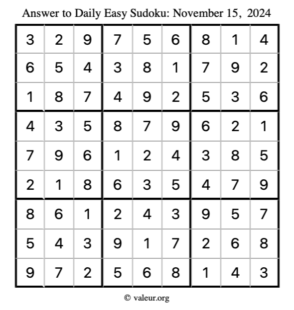 Answer to easy sudoku November 15, 2024