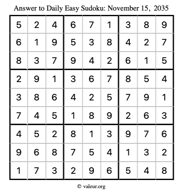 Answer to easy sudoku November 15, 2035