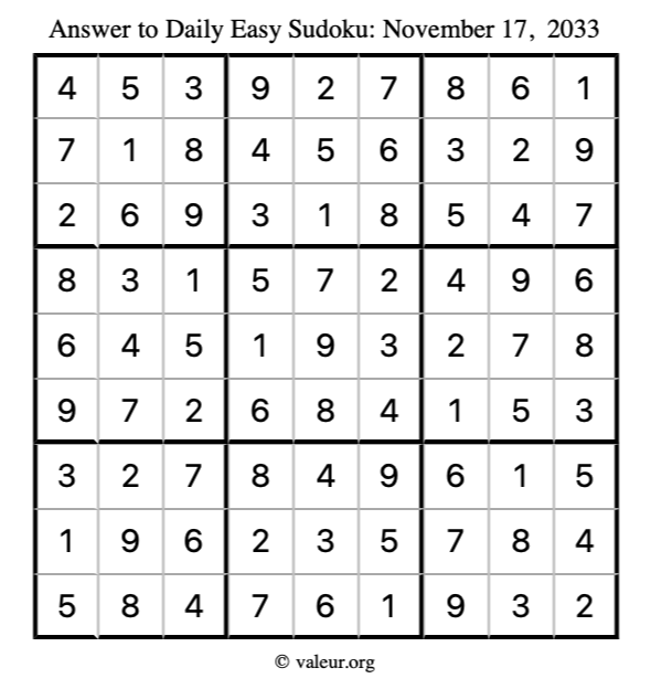 Answer to easy sudoku November 17, 2033