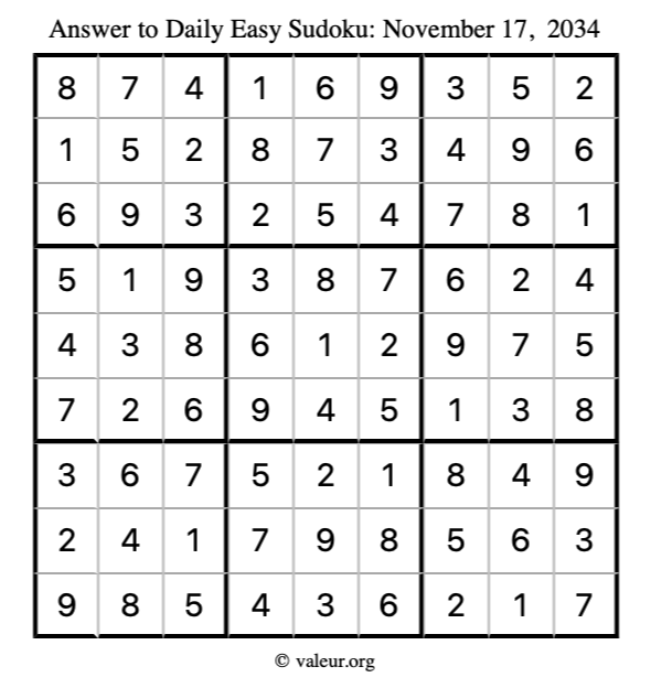 Answer to easy sudoku November 17, 2034