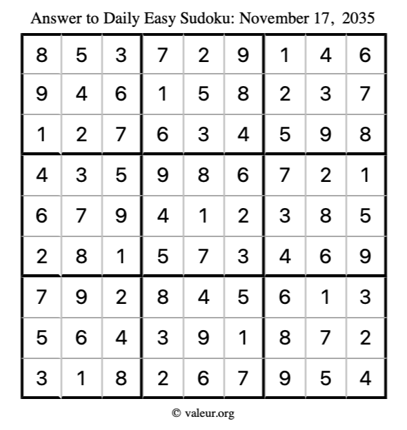 Answer to easy sudoku November 17, 2035