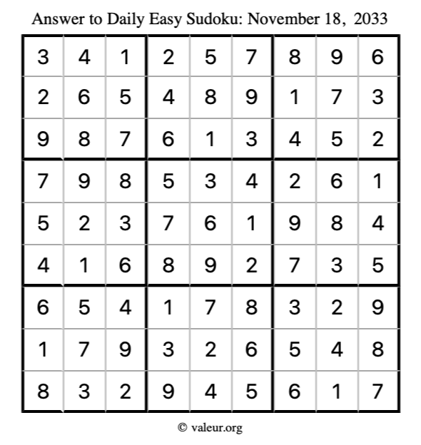 Answer to easy sudoku November 18, 2033