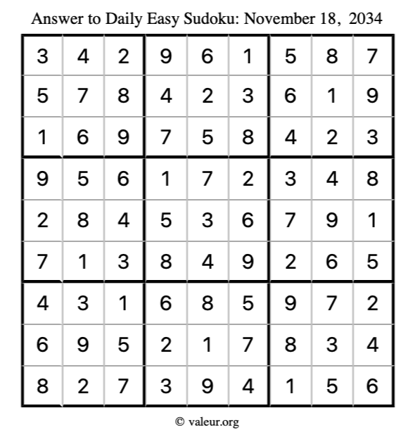 Answer to easy sudoku November 18, 2034