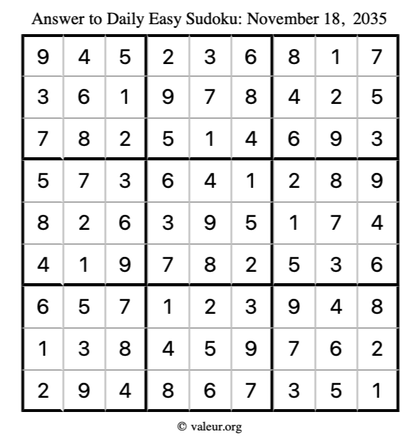 Answer to easy sudoku November 18, 2035