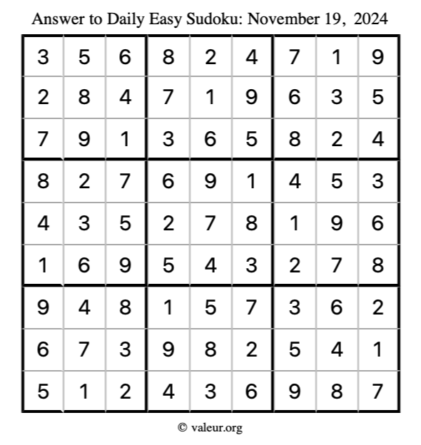 Answer to easy sudoku November 19, 2024
