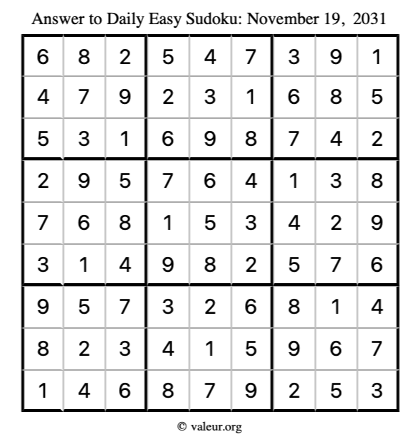 Answer to easy sudoku November 19, 2031