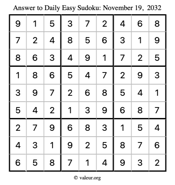 Answer to easy sudoku November 19, 2032