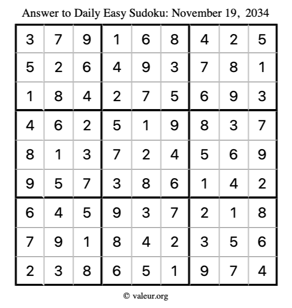 Answer to easy sudoku November 19, 2034
