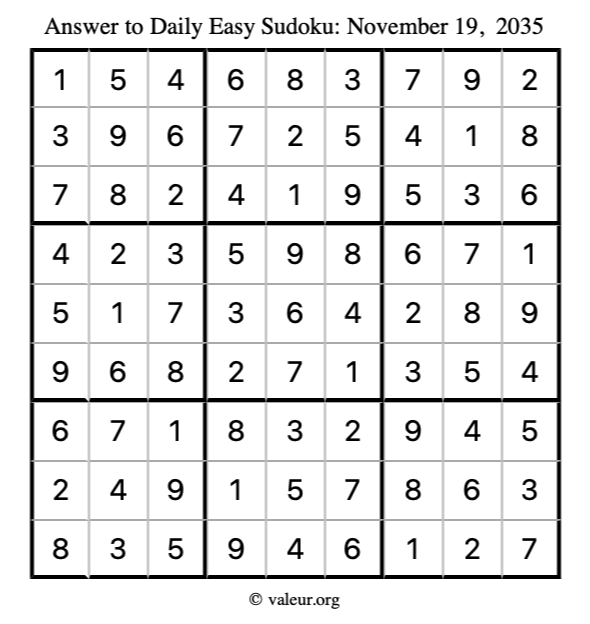 Answer to easy sudoku November 19, 2035