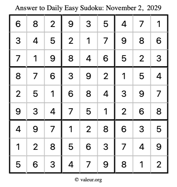 Answer to easy sudoku November 2, 2029