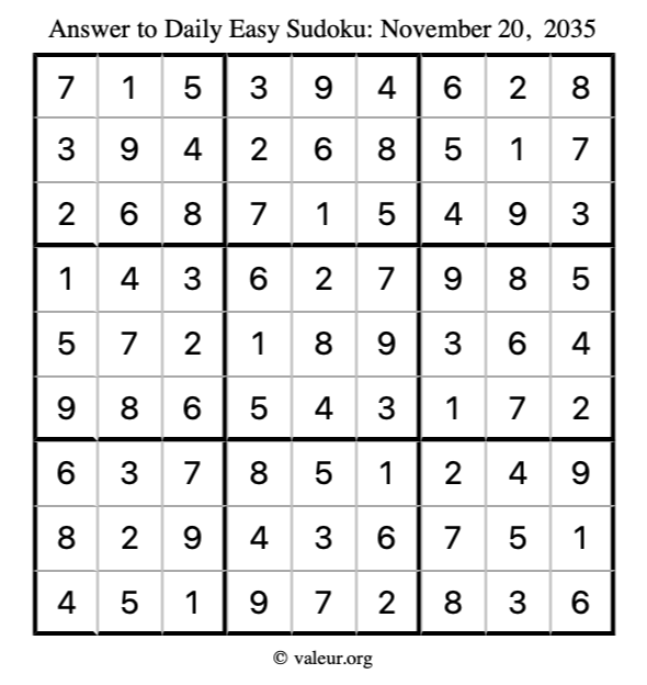 Answer to easy sudoku November 20, 2035