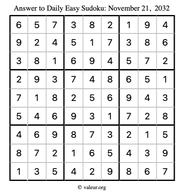 Answer to easy sudoku November 21, 2032