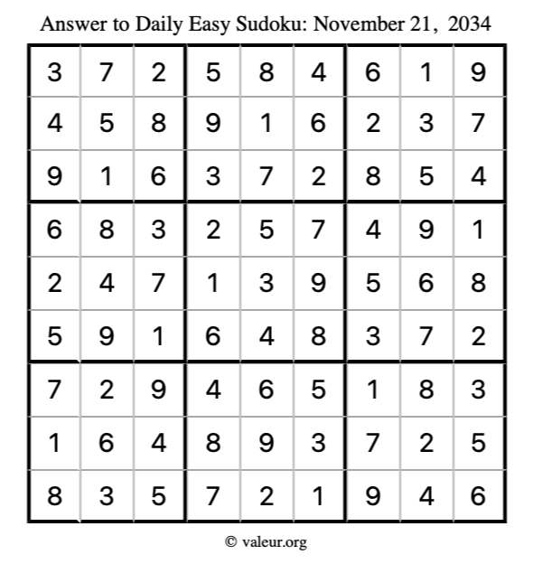 Answer to easy sudoku November 21, 2034
