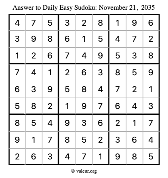 Answer to easy sudoku November 21, 2035