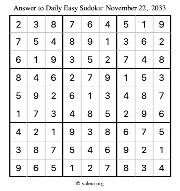 Answer to easy sudoku November 22, 2033
