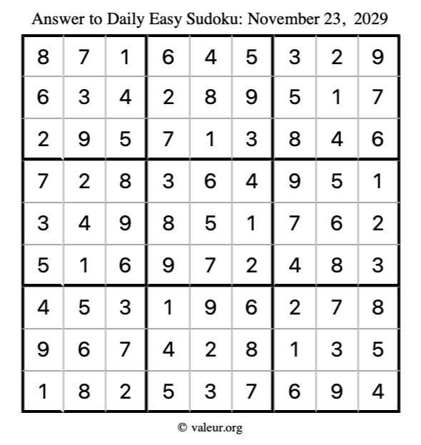 Answer to easy sudoku November 23, 2029
