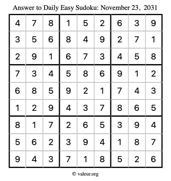 Answer to easy sudoku November 23, 2031