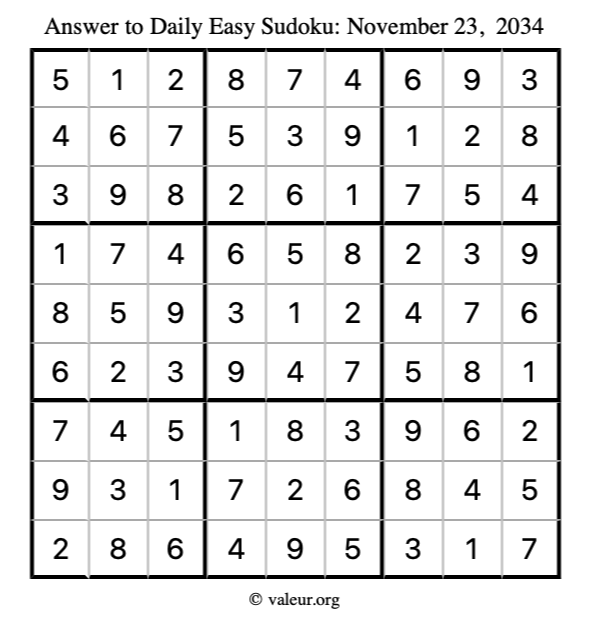 Answer to easy sudoku November 23, 2034
