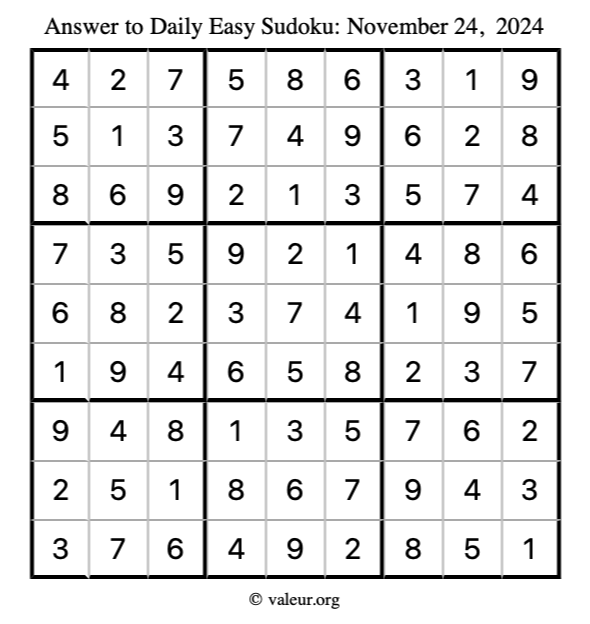 Answer to easy sudoku November 24, 2024