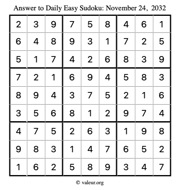 Answer to easy sudoku November 24, 2032