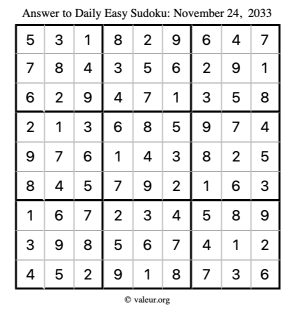 Answer to easy sudoku November 24, 2033
