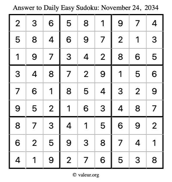 Answer to easy sudoku November 24, 2034