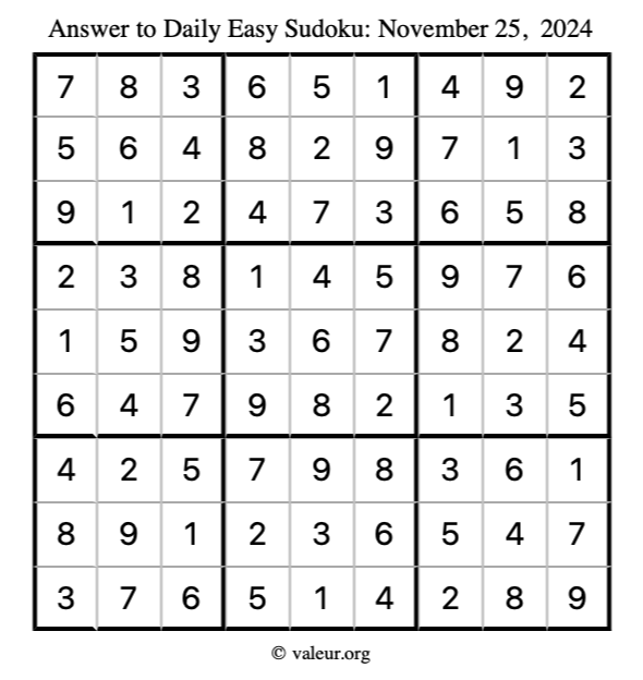 Answer to easy sudoku November 25, 2024